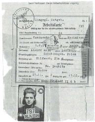 Arbeitskarte und Erfassungsfoto von Kazimiera Kosonowska, Berlin 1942